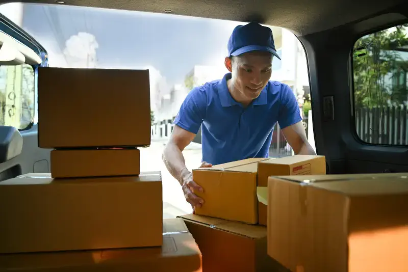 S.B. Movers long distance home movers loading boxes into a vehicle for a smooth relocation in Vaughan, ensuring a safe and efficient move.