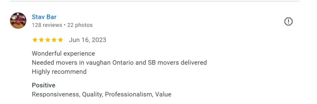 Vaughan Movers Google Review